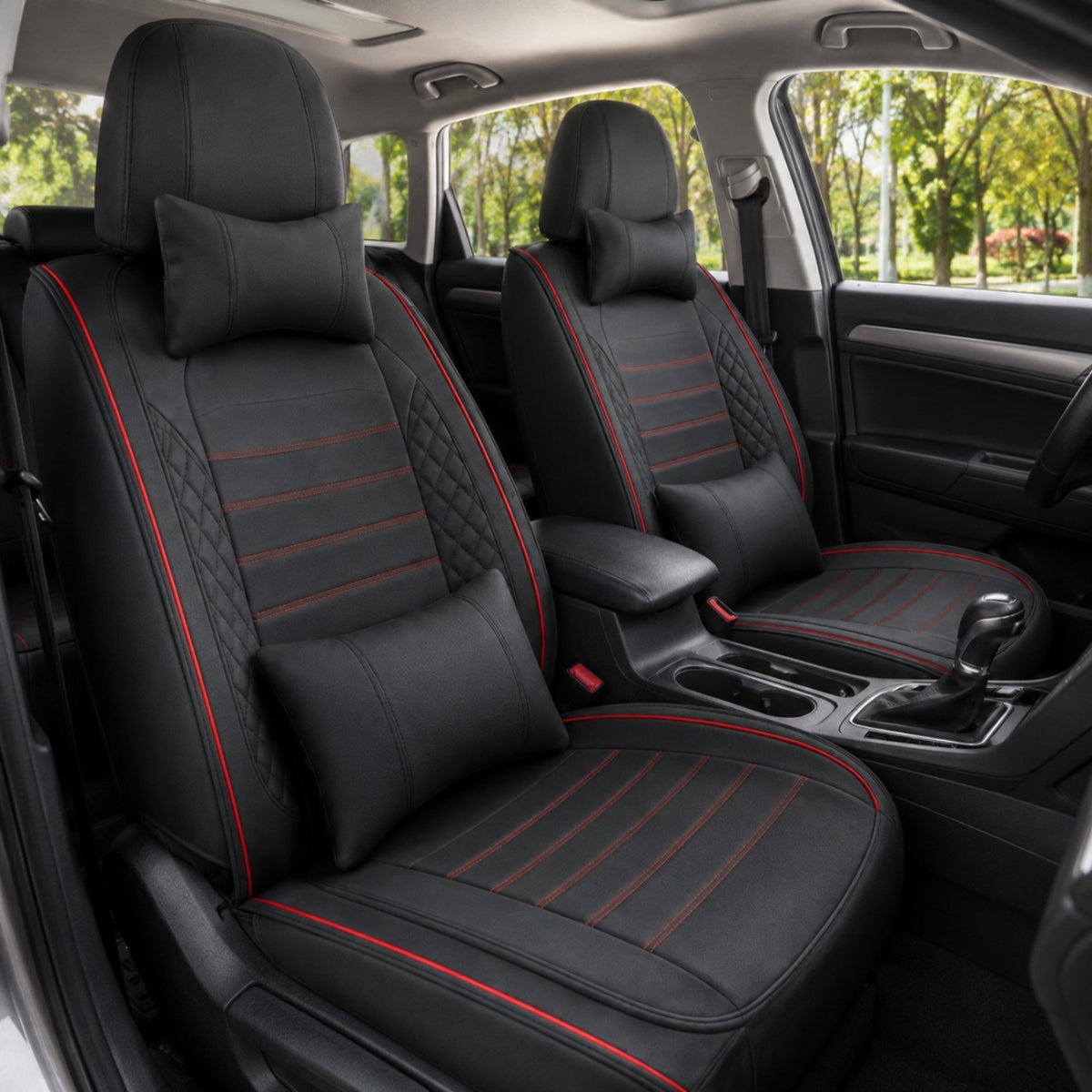 Universal Full Set 5 Car Seat Covers for 5-Seater Vehicles, Waterproof Faux Leather Auto Seat Cushion Protector, Multiple Styles Black Red Pink Blue Orange Gray Car Seat Covers Interior Decoration for Sedan SUV Van Pickup Truck