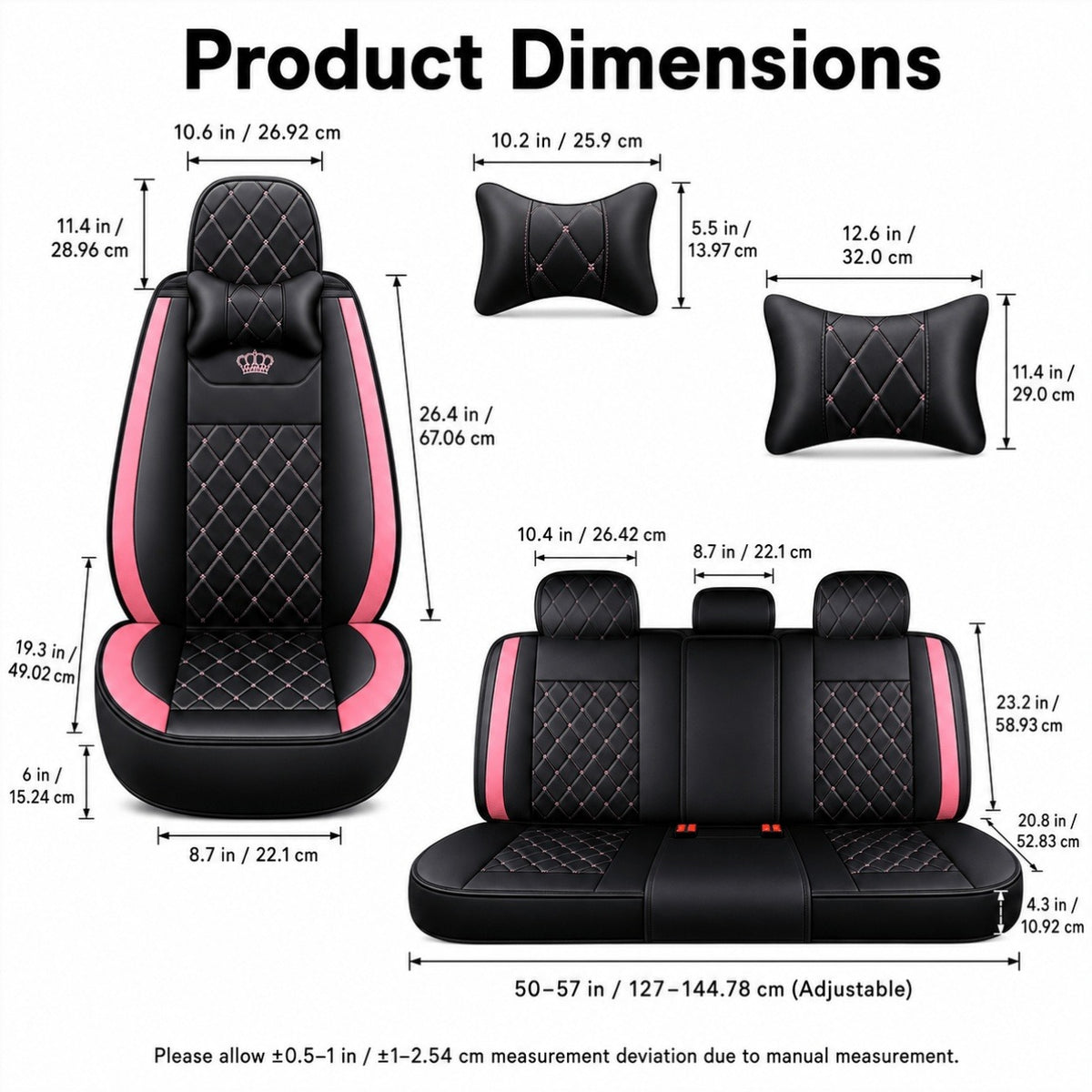 Universal Full Set 5 Car Seat Covers for 5-Seater Vehicles, Waterproof Faux Leather Auto Seat Cushion Protector, Multiple Styles Black Red Pink Blue Orange Gray Car Seat Covers Interior Decoration for Sedan SUV Van Pickup Truck