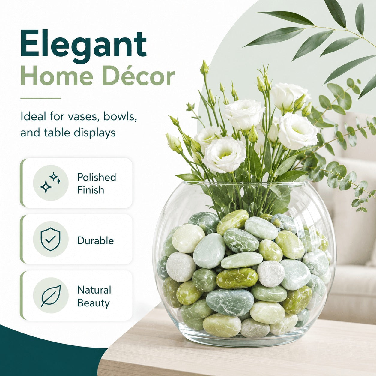StoneCreek River Stones | Decorative Garden Stones for Plant Beautification | Polished Gravel for Home Decor, Vases, Succulents, Flower Beds & Fish Tanks