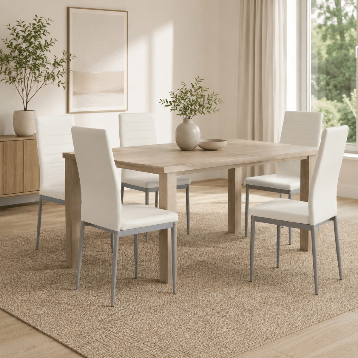 Modern Leather Accent Dining Chairs 1/2/4, Space Saving Metal Leg Kitchen Chairs with Thick Cushions
