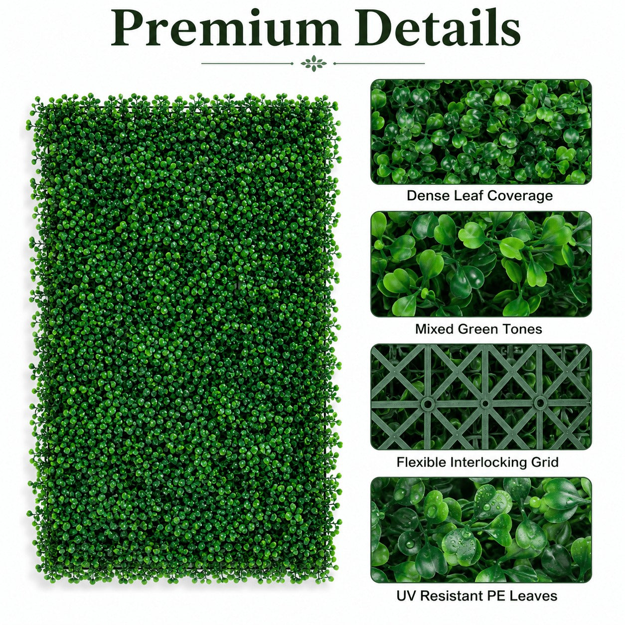 Faux Greenery Wall Panels, 24" x 16", UV Resistant Decorative Fence Screen, Ideal for Patio, Balcony, Garden, Backyard & Wedding Backdrop, Indoor & Outdoor Use