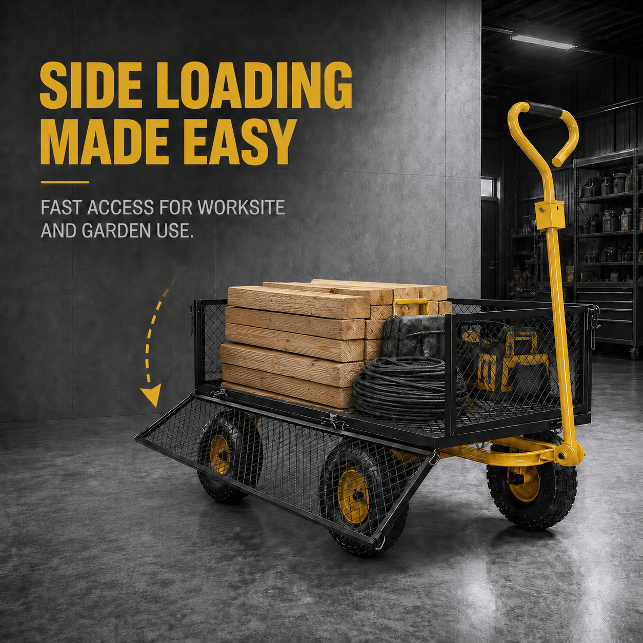 500kg Steel Hand Truck & Utility Cart, Side-Loading Multi-Purpose Trolley, Heavy-Duty Outdoor Wagon for Rural, Garden and Warehouse Loading