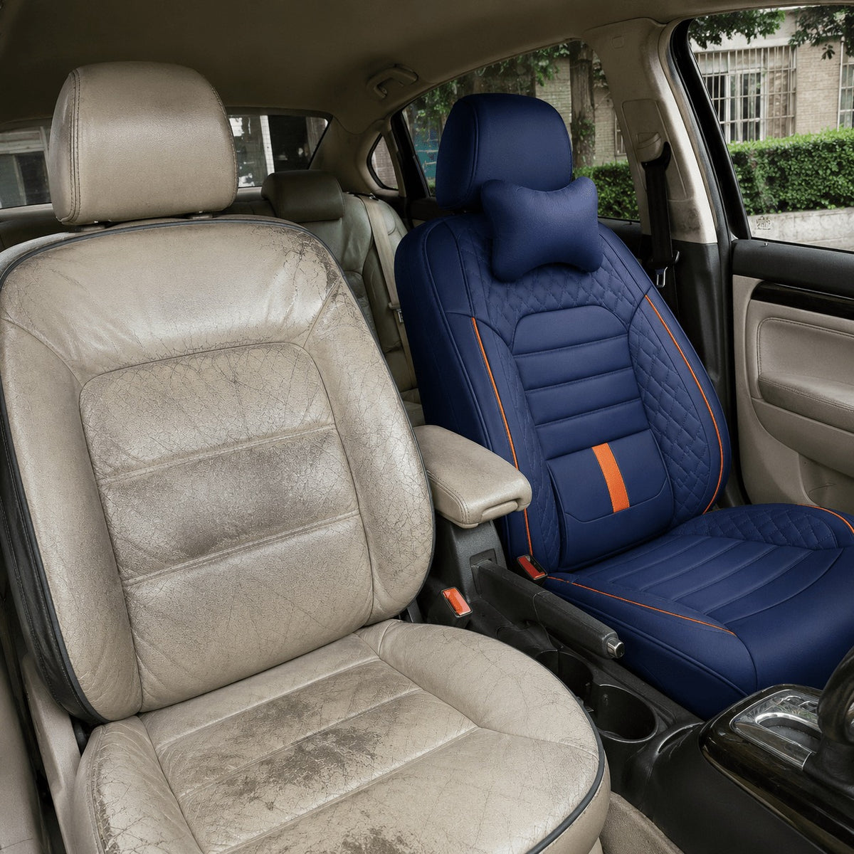 Universal Full Set 5 Car Seat Covers for 5-Seater Vehicles, Waterproof Faux Leather Auto Seat Cushion Protector, Multiple Styles Black Red Pink Blue Orange Gray Car Seat Covers Interior Decoration for Sedan SUV Van Pickup Truck