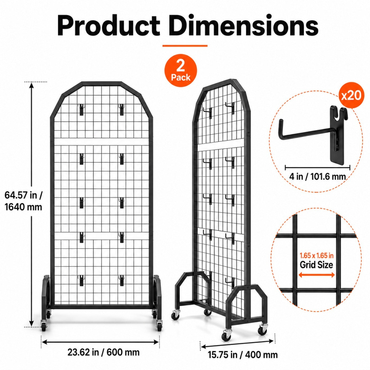 Wall Mount & Mobile Metal Wire Grid Wall Panel, Multi-Size Grid Display Wall for Home Decor, Retail Shop Exhibition Display, Black White Gold Available