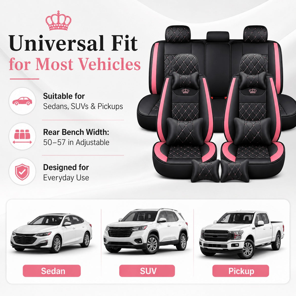 Universal Full Set 5 Car Seat Covers for 5-Seater Vehicles, Waterproof Faux Leather Auto Seat Cushion Protector, Multiple Styles Black Red Pink Blue Orange Gray Car Seat Covers Interior Decoration for Sedan SUV Van Pickup Truck