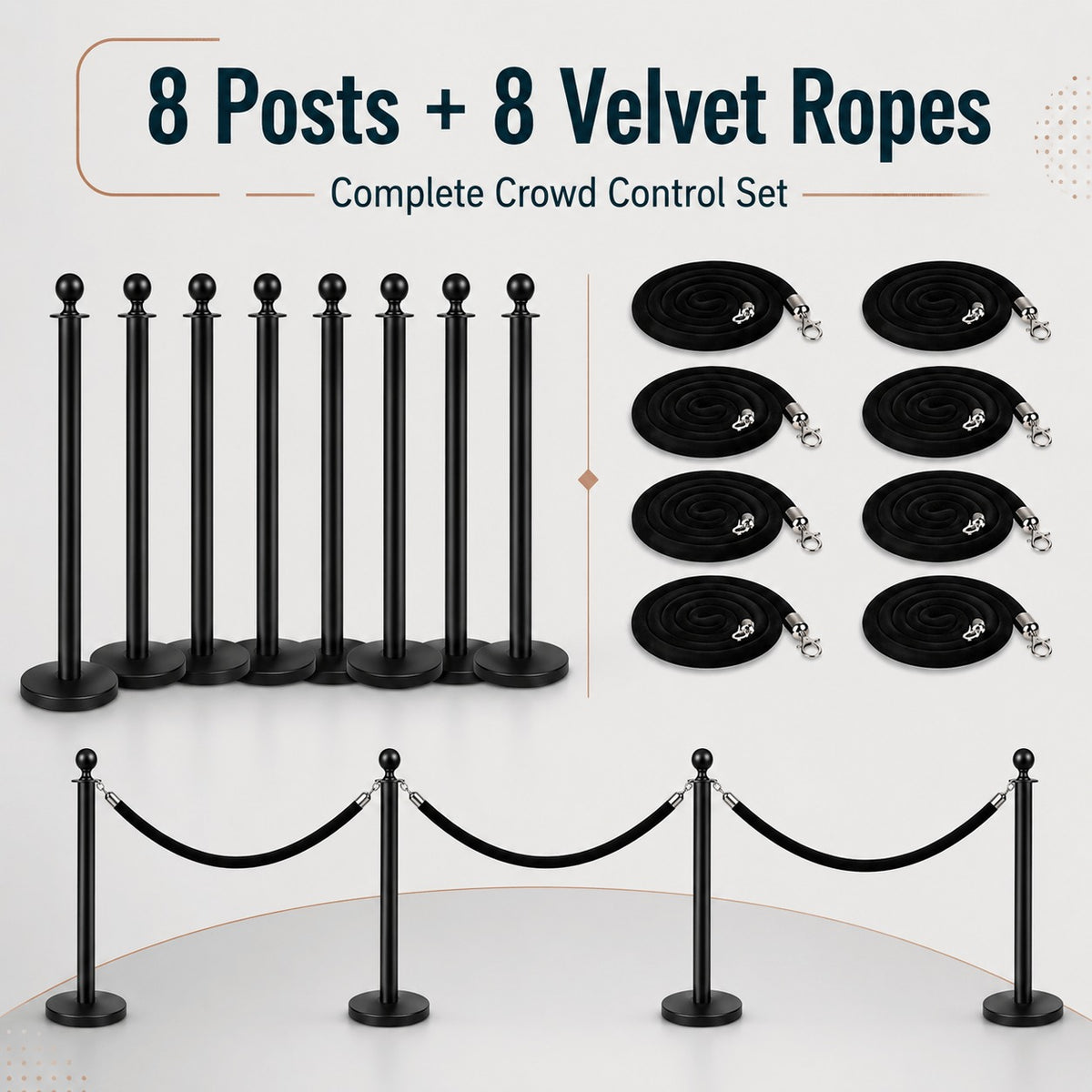 Crowd Control Stanchion Multiple Styles | Retractable Belt & Velvet Rope Queue Barrier Posts for Events, Weddings, Red Carpet & Venue Line Management