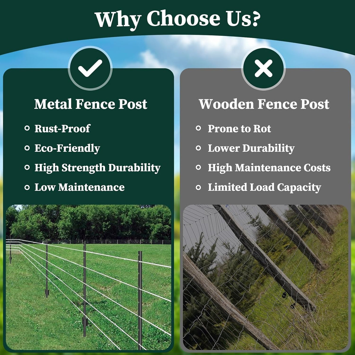 4/5/6/7FT Metal Fence Posts, 10-Pack Heavy Duty Green T-Posts for Outdoor Garden Fencing, Metal Fence Stakes for Outdoor Garden & Yard Fencing, Sturdy and Practical Design