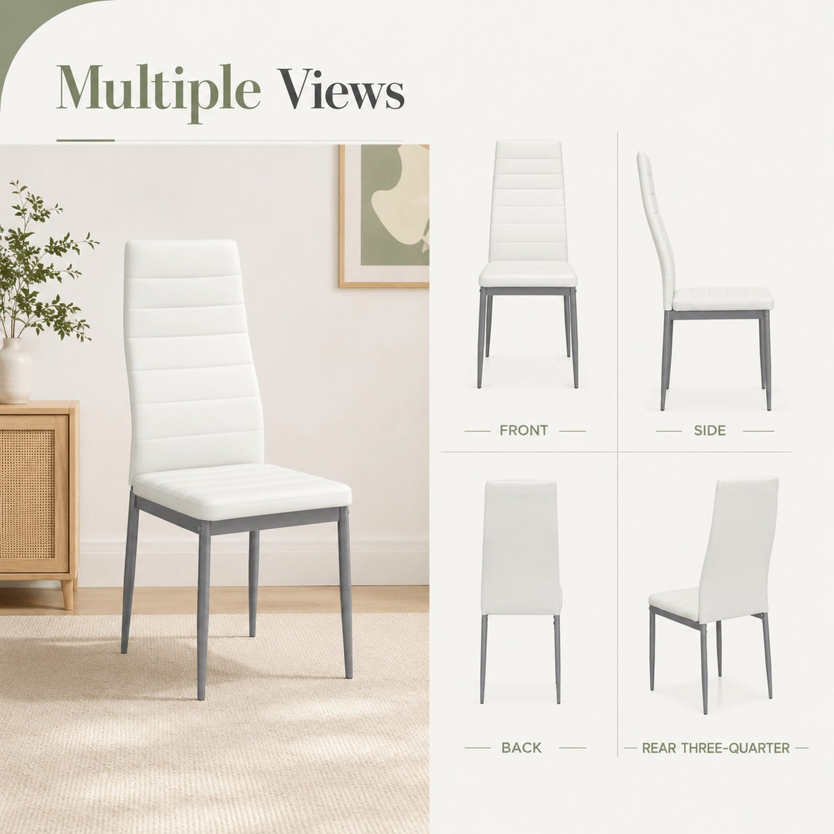 Modern Leather Accent Dining Chairs 1/2/4, Space Saving Metal Leg Kitchen Chairs with Thick Cushions