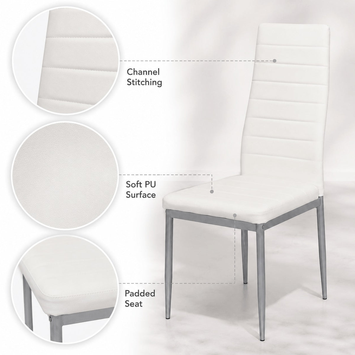Modern Leather Accent Dining Chairs 1/2/4, Space Saving Metal Leg Kitchen Chairs with Thick Cushions