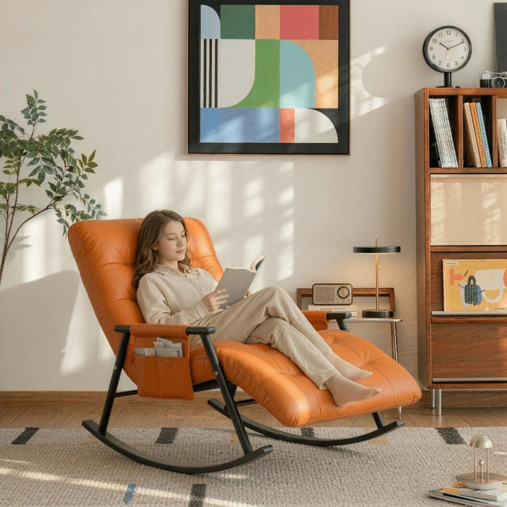 5-Position Reclining Modern Indoor Rocking Chair with Side Pocket