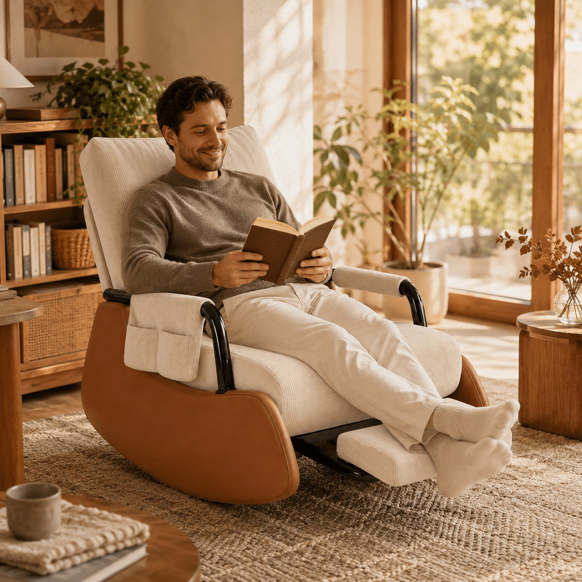 Foldable High Back Glide Rocker, Plush Seat & Footrest Sofa for Home Balcony