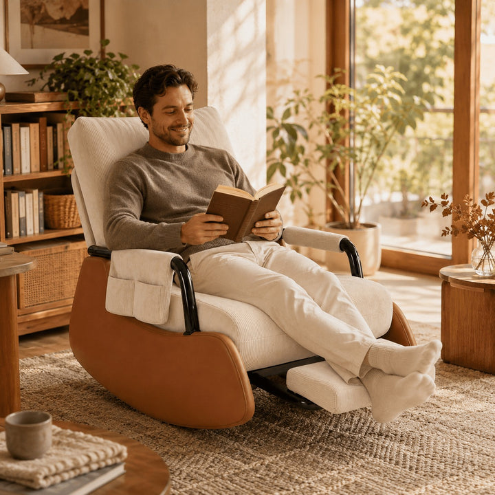 Foldable High Back Glide Rocker, Plush Seat & Footrest Sofa for Home Balcony