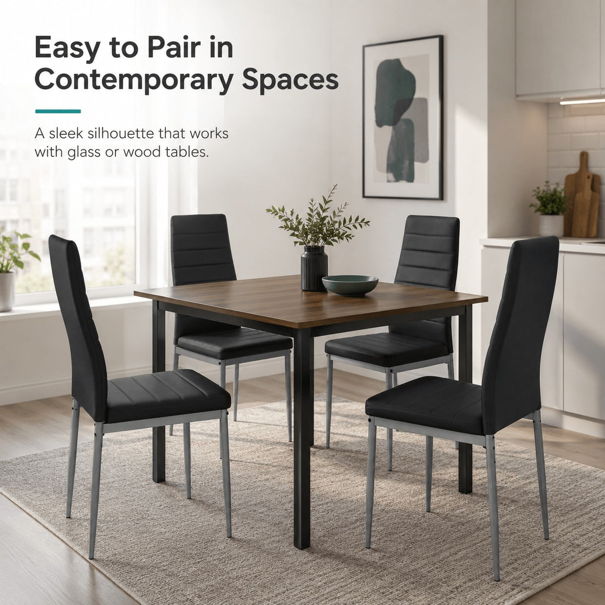 Leather Upholstered Dining Chairs, Metal Leg Kitchen Side Chairs with Thick Cushions, Set 1/2/4