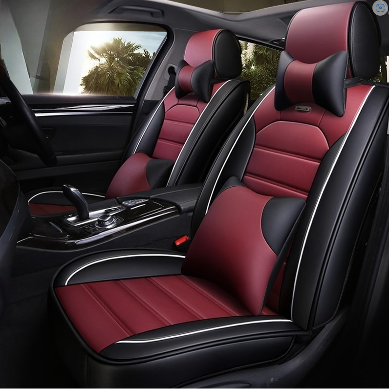 Universal Full Set 5 Car Seat Covers for 5-Seater Vehicles, Waterproof Faux Leather Auto Seat Cushion Protector, Multiple Styles Black Red Pink Blue Orange Gray Car Seat Covers Interior Decoration for Sedan SUV Van Pickup Truck