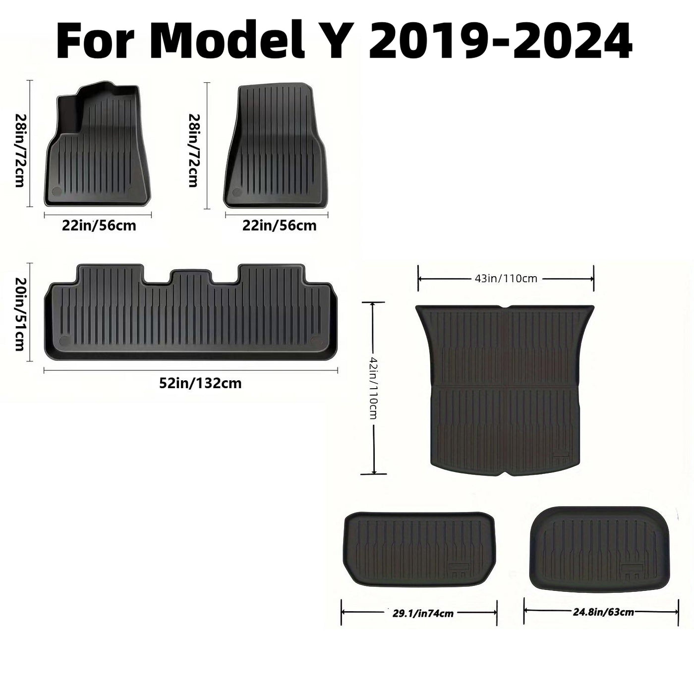 6-Piece Set Suitable for Tesla for Model Y for 2019-2024 Car TPE Left-Hand Drive 5-Seater All-Weather 3D Anti Slip TPE Floor Mat