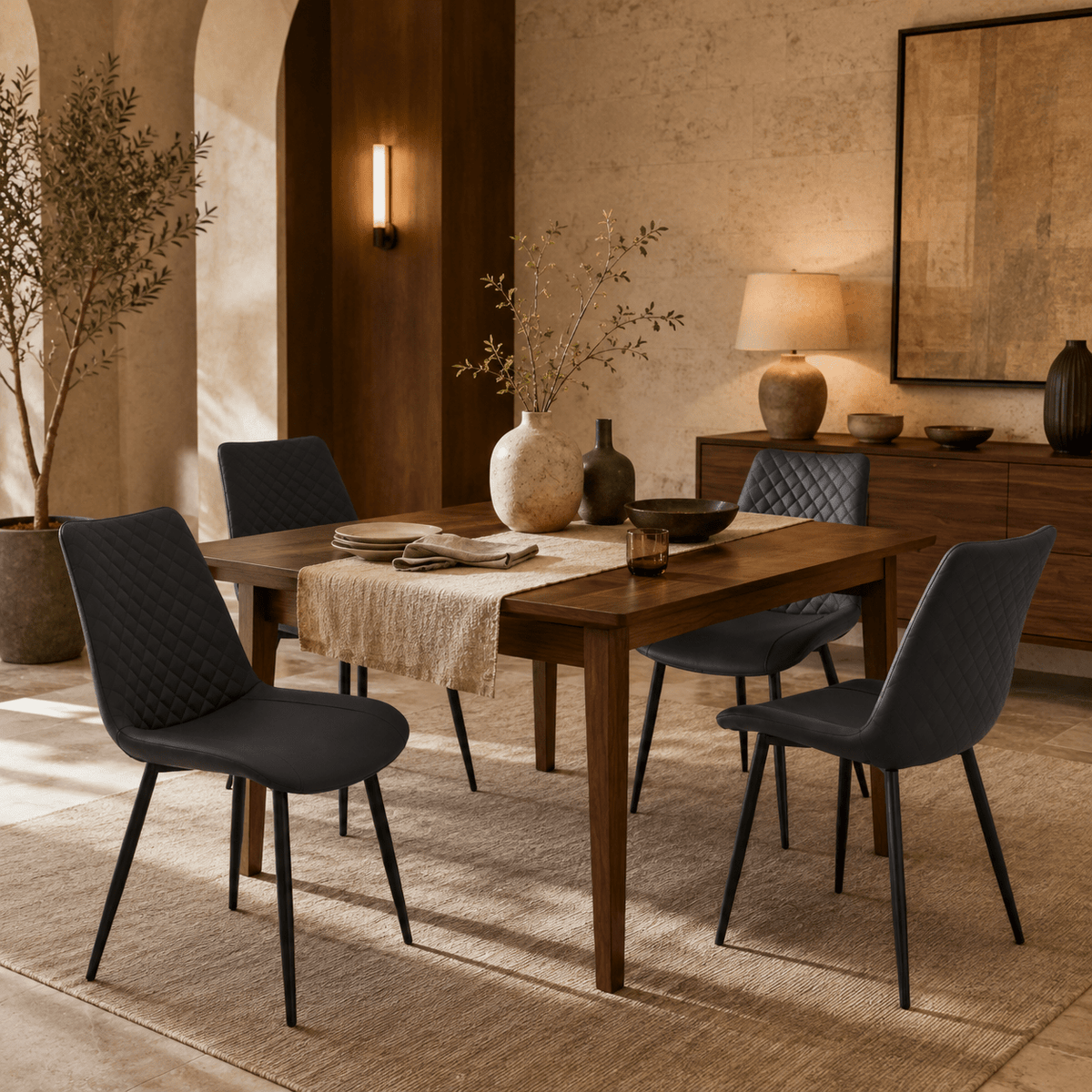 Black PU Leather Dining Chairs 1/2/4 Set, Metal Leg Accent Chairs