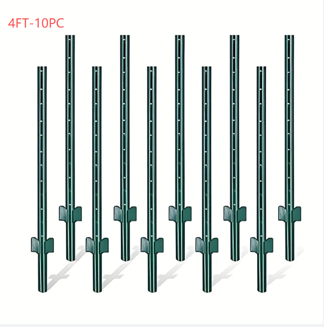 4/5/6/7FT Metal Fence Posts, 10-Pack Heavy Duty Green T-Posts for Outdoor Garden Fencing, Metal Fence Stakes for Outdoor Garden & Yard Fencing, Sturdy and Practical Design