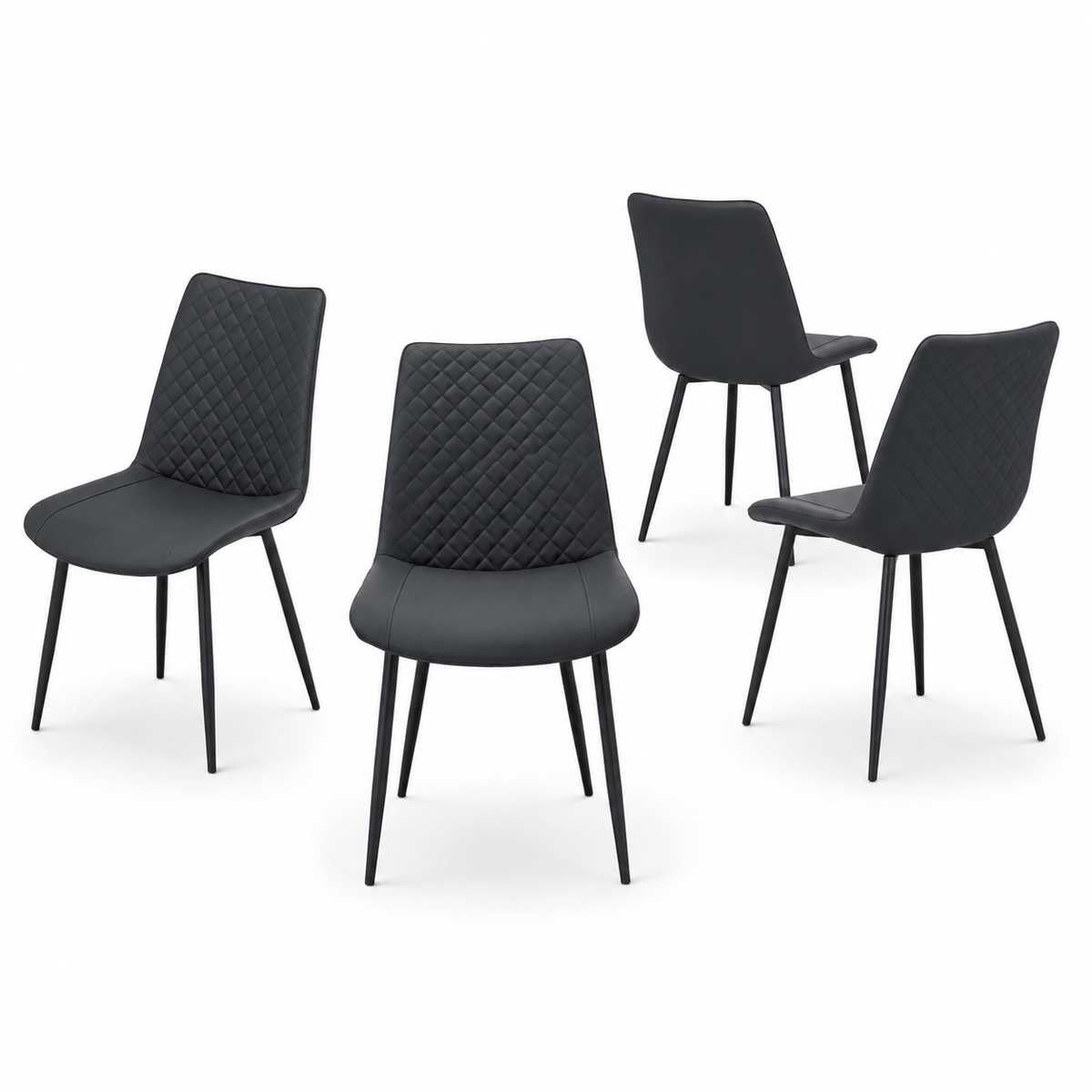 Black PU Leather Dining Chairs 1/2/4 Set, Metal Leg Accent Chairs