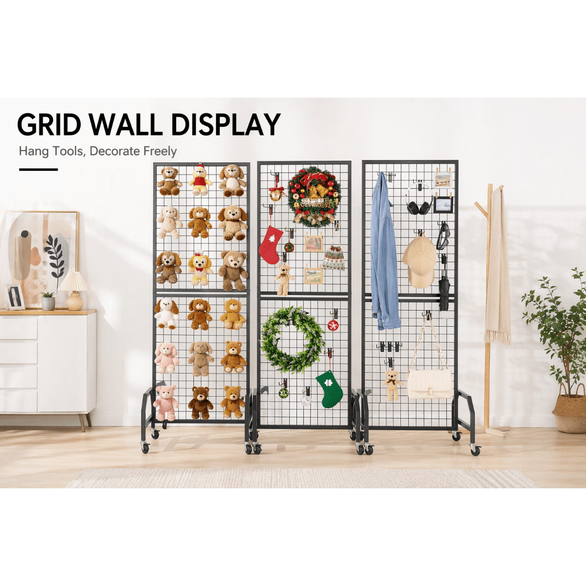 Grid Wall Display Panels | Freestanding & Wall-Mount Options, Rolling or Fixed, with Hooks, for Retail, Craft Fairs & Home Organization