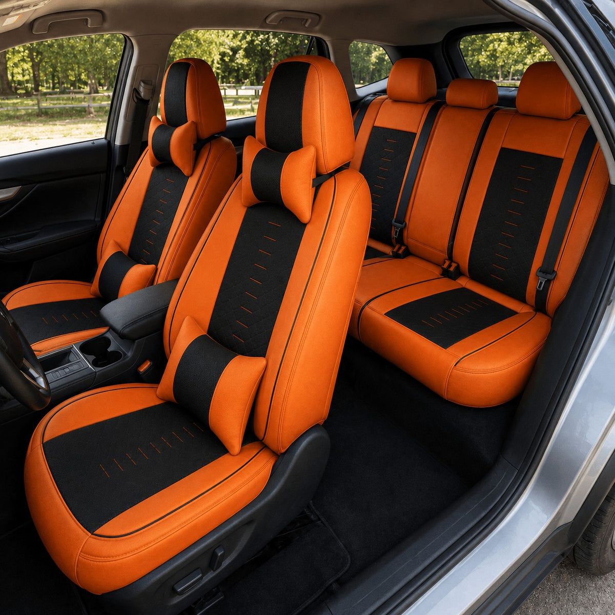 Universal Full Set 5 Car Seat Covers for 5-Seater Vehicles, Waterproof Faux Leather Auto Seat Cushion Protector, Multiple Styles Black Red Pink Blue Orange Gray Car Seat Covers Interior Decoration for Sedan SUV Van Pickup Truck