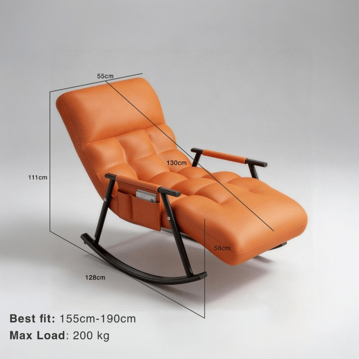 5-Position Reclining Modern Indoor Rocking Chair with Side Pocket