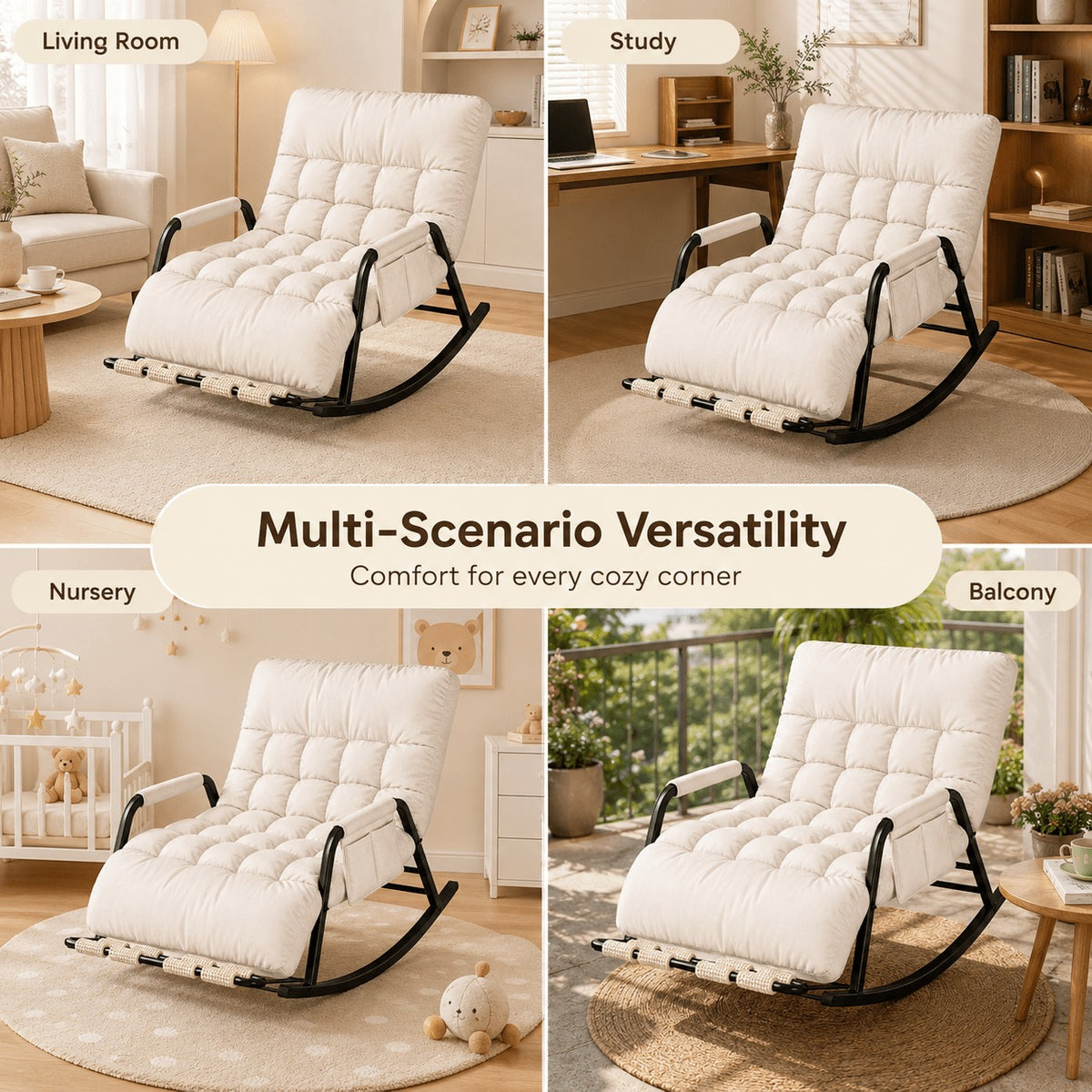 Indoor Outdoor Ergonomic Double Papasan Rocker, Oversized Chair with Cushion