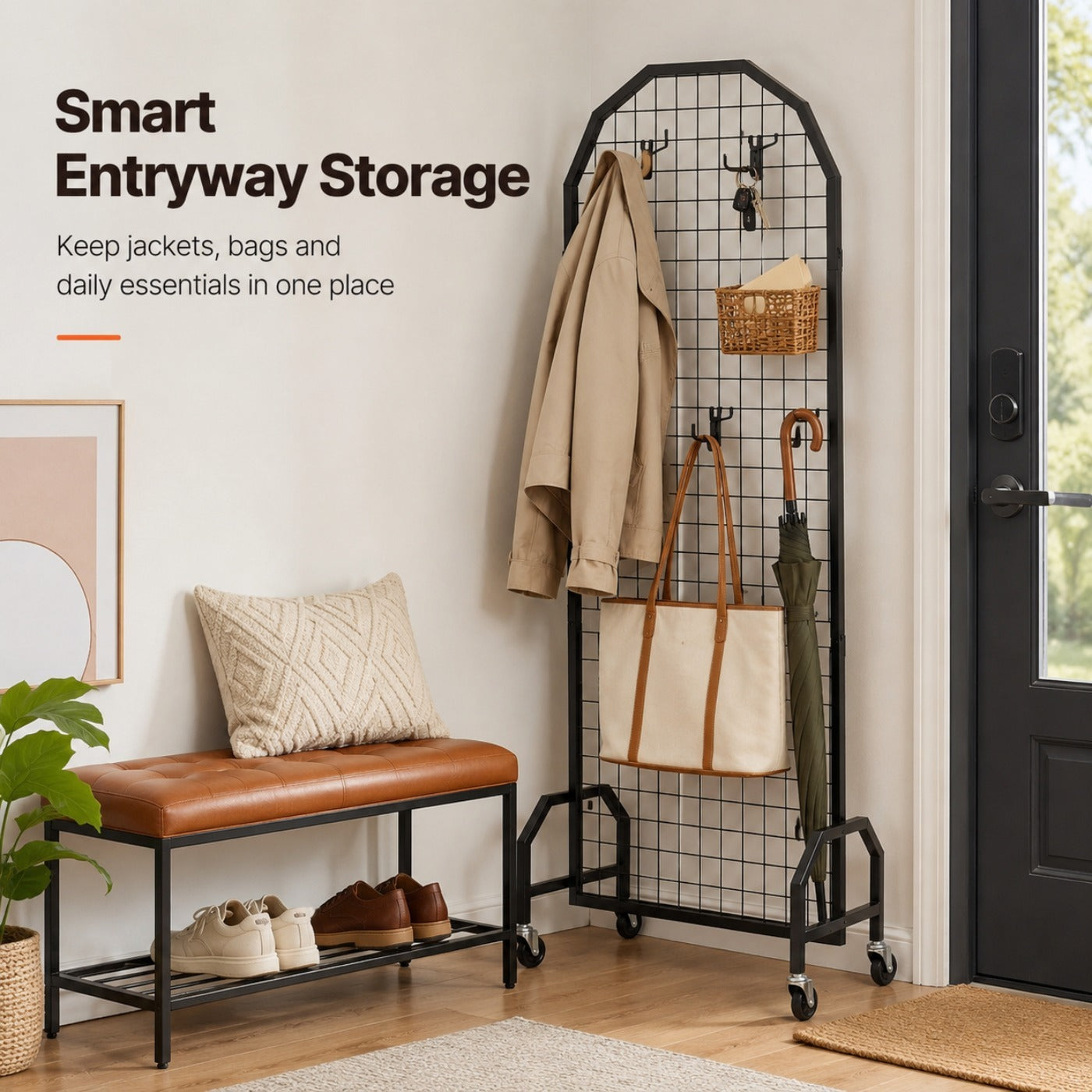 Wall Mount & Mobile Metal Wire Grid Wall Panel, Multi-Size Grid Display Wall for Home Decor, Retail Shop Exhibition Display, Black White Gold Available