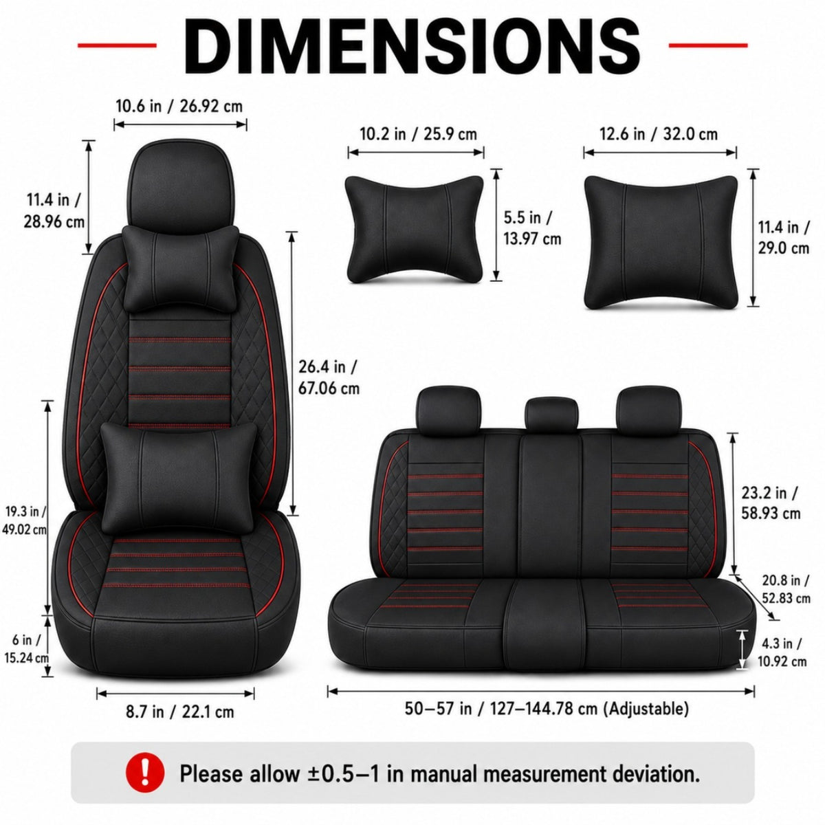 Universal Full Set 5 Car Seat Covers for 5-Seater Vehicles, Waterproof Faux Leather Auto Seat Cushion Protector, Multiple Styles Black Red Pink Blue Orange Gray Car Seat Covers Interior Decoration for Sedan SUV Van Pickup Truck