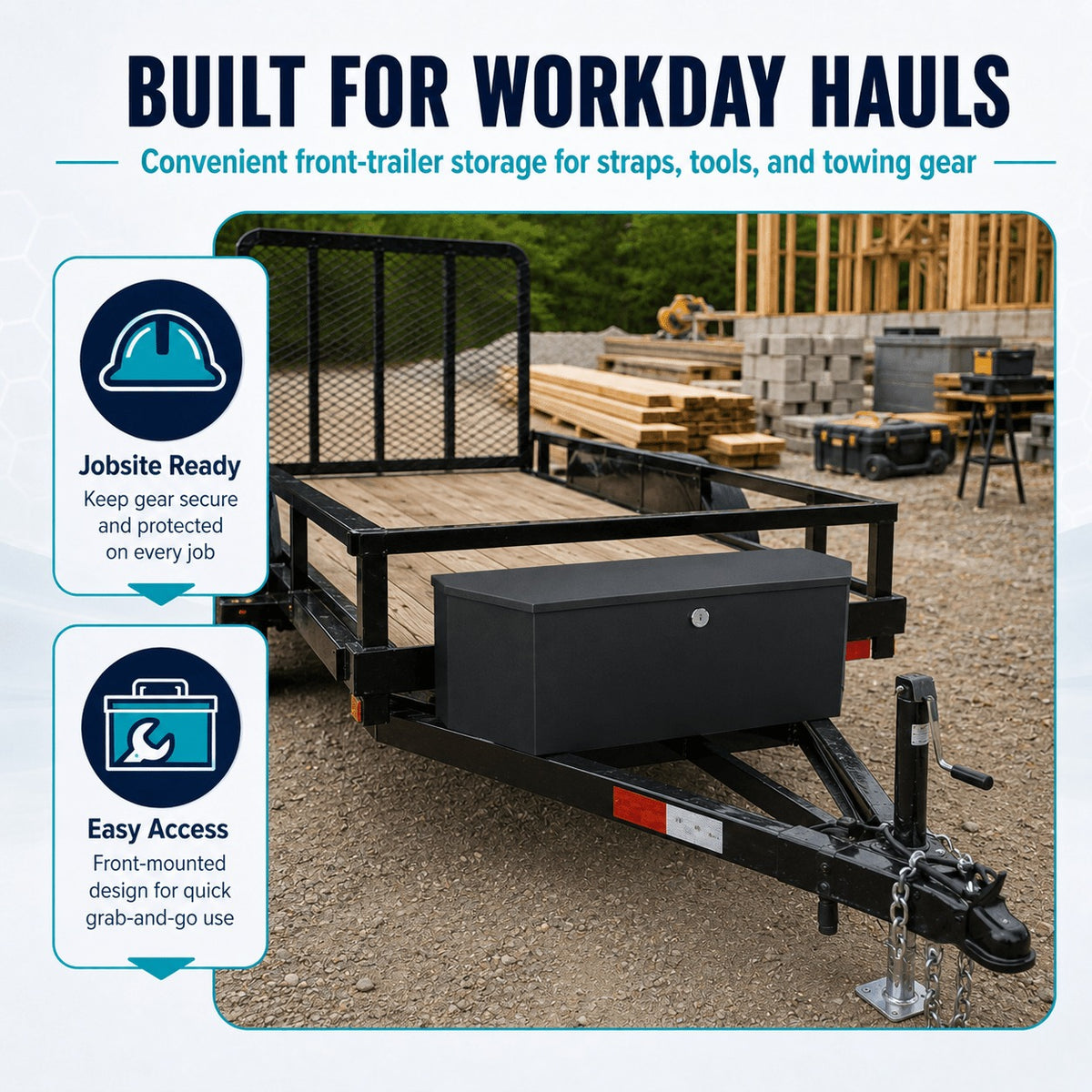 Trailer Tongue Tool Box, Heavy-Duty Carbon Steel Storage Box, Lockable Trailer Toolbox with 2 Keys for RVs, Campers, Flatbeds & Outdoor Gear