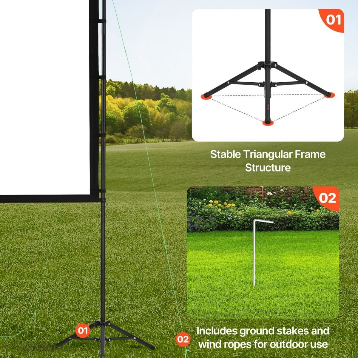 100/120/150 inch Projector Screen with Stand, 16:9 4K HD Portable Projection Screen for Indoor Outdoor Home Theater, Backyard Movie Night