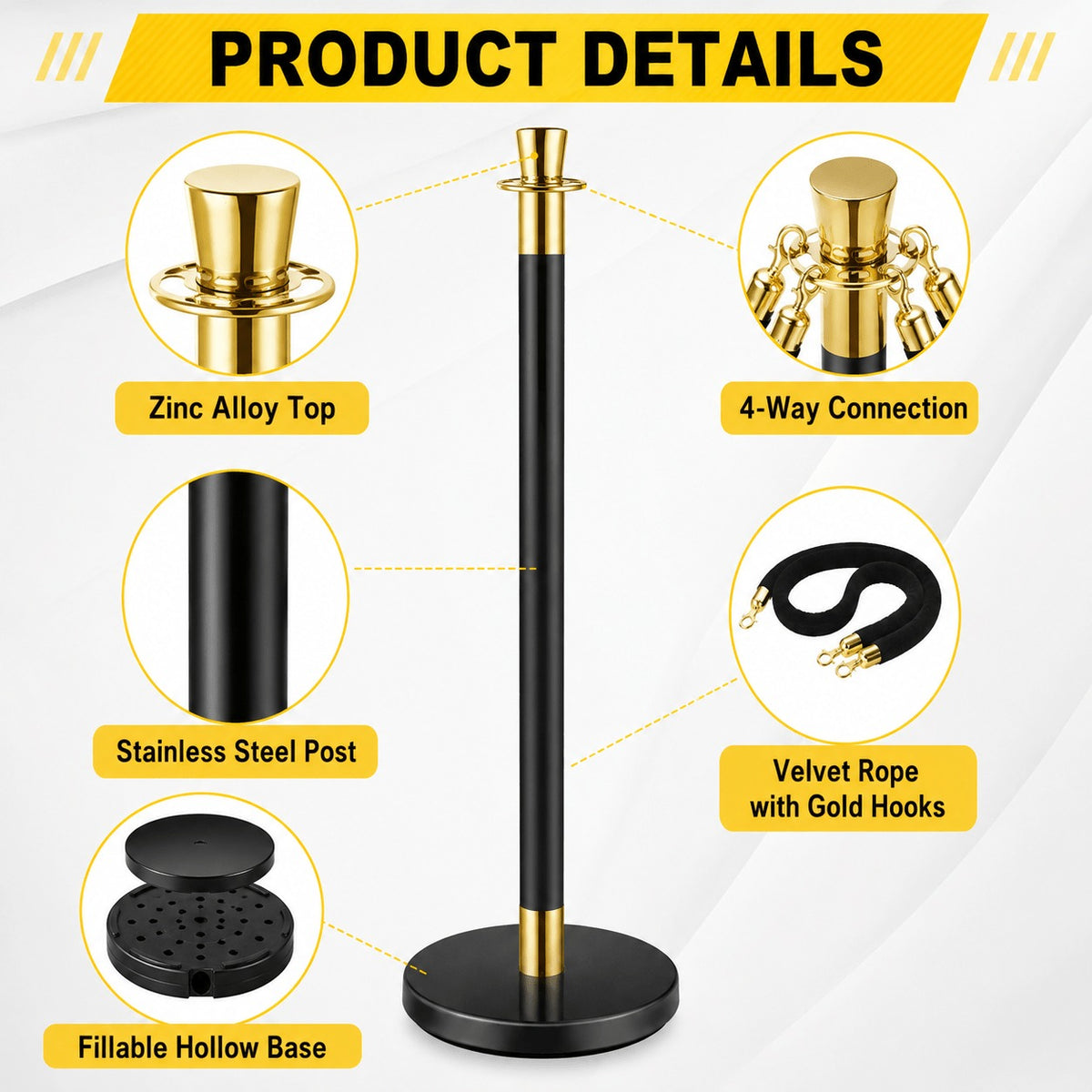 Crowd Control Stanchion Multiple Styles | Retractable Belt & Velvet Rope Queue Barrier Posts for Events, Weddings, Red Carpet & Venue Line Management