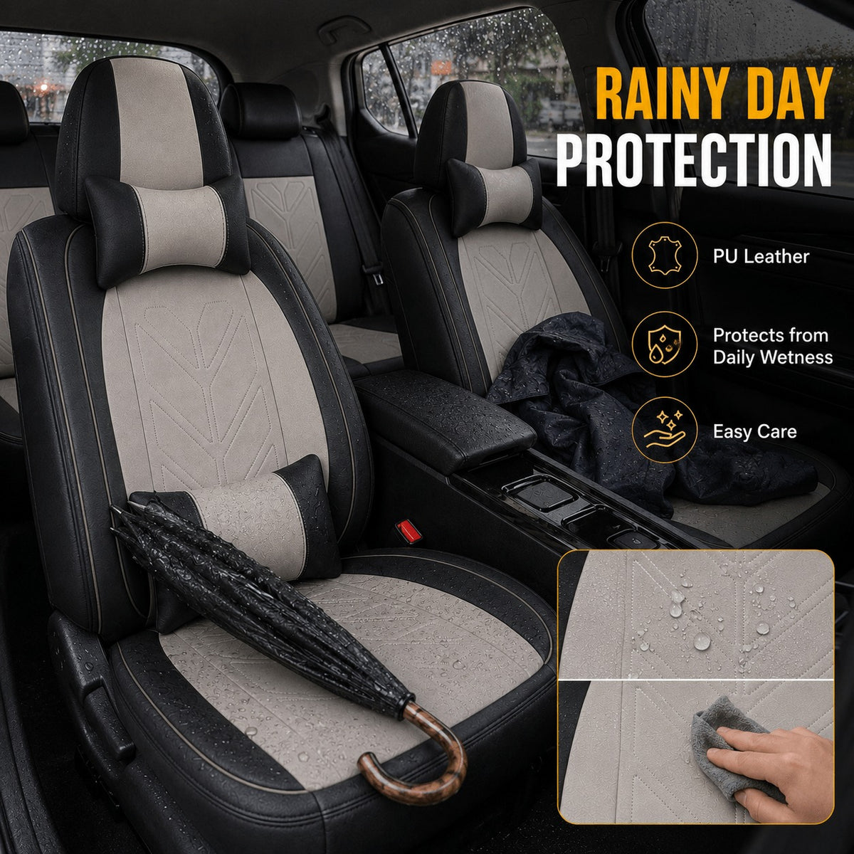 Universal Full Set 5 Car Seat Covers for 5-Seater Vehicles, Waterproof Faux Leather Auto Seat Cushion Protector, Multiple Styles Black Red Pink Blue Orange Gray Car Seat Covers Interior Decoration for Sedan SUV Van Pickup Truck