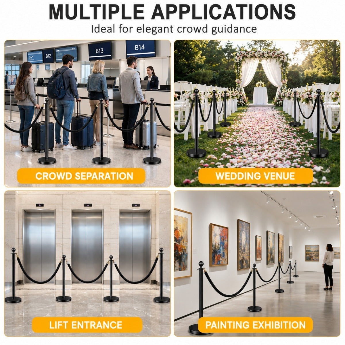 Crowd Control Stanchion Multiple Styles | Retractable Belt & Velvet Rope Queue Barrier Posts for Events, Weddings, Red Carpet & Venue Line Management