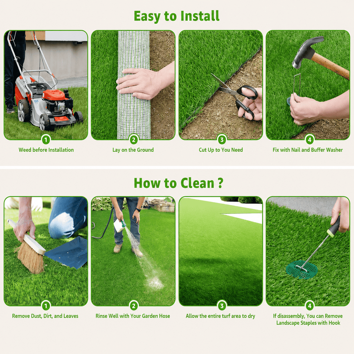 6FT x 18FT Artificial Grass Turf, 0.8in Thick Synthetic Turf Roll with Thickened Backing, Drainage Holes & Installation Accessories, Easy-Care Low-Cost Maintenance Fake Grass for Dogs, Patio, Poolside, Backyard, Porch, Garden & Pet Area
