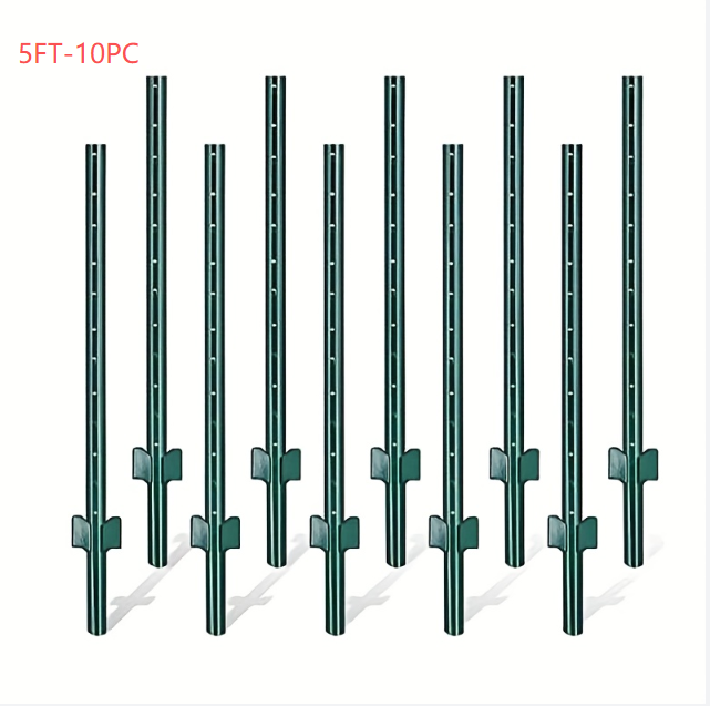 4/5/6/7FT Metal Fence Posts, 10-Pack Heavy Duty Green T-Posts for Outdoor Garden Fencing, Metal Fence Stakes for Outdoor Garden & Yard Fencing, Sturdy and Practical Design