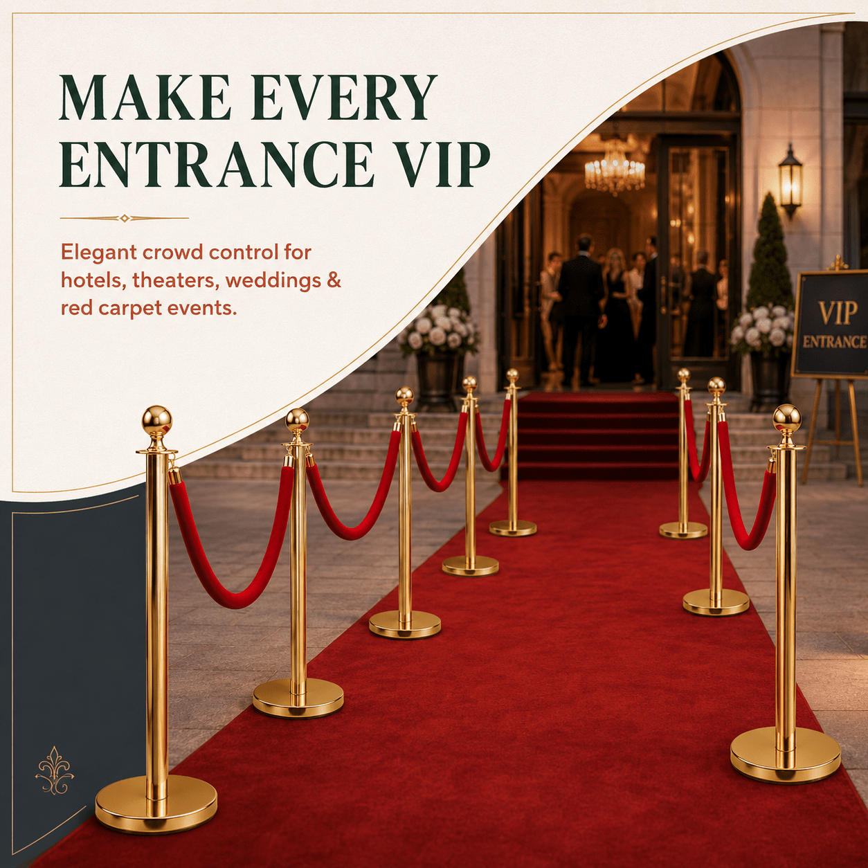 Crowd Control Stanchion Multiple Styles | Retractable Belt & Velvet Rope Queue Barrier Posts for Events, Weddings, Red Carpet & Venue Line Management