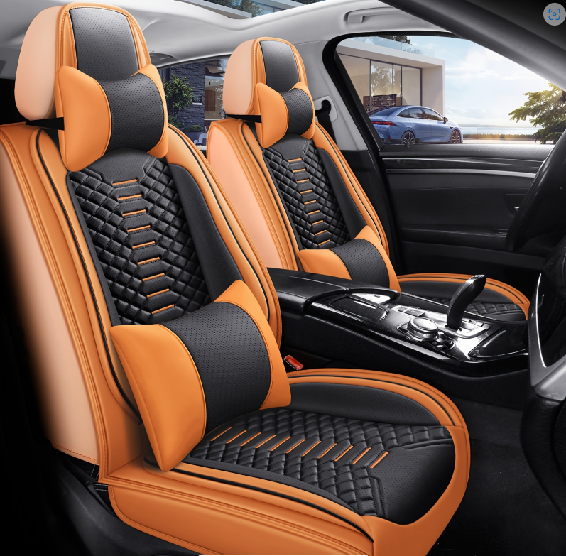 Universal Full Set 5 Car Seat Covers for 5-Seater Vehicles, Waterproof Faux Leather Auto Seat Cushion Protector, Multiple Styles Black Red Pink Blue Orange Gray Car Seat Covers Interior Decoration for Sedan SUV Van Pickup Truck