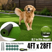 Artificial Grass Turf, 0.4/0.6/0.7 inch Pile Height Fake Grass Mat with Installation Kit, Durable Synthetic Grass for Patio, Garden, Dogs & Outdoor Decor