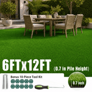 Artificial Grass Turf, 0.4/0.6/0.7 inch Pile Height Fake Grass Mat with Installation Kit, Durable Synthetic Grass for Patio, Garden, Dogs & Outdoor Decor