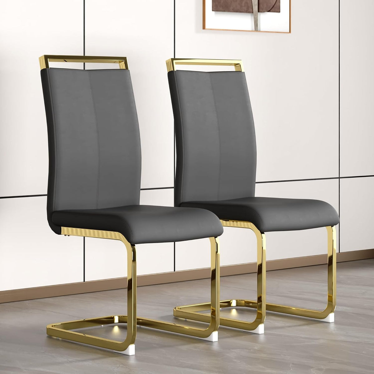 High Back Padded Dining Chairs with Golden Metal Legs, Faux Leather Kitchen Side Chair Sold in 1/2/4 Sets