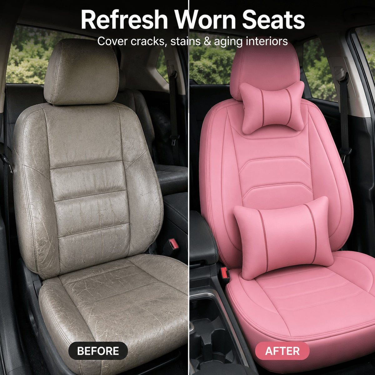 Universal Full Set 5 Car Seat Covers for 5-Seater Vehicles, Waterproof Faux Leather Auto Seat Cushion Protector, Multiple Styles Black Red Pink Blue Orange Gray Car Seat Covers Interior Decoration for Sedan SUV Van Pickup Truck