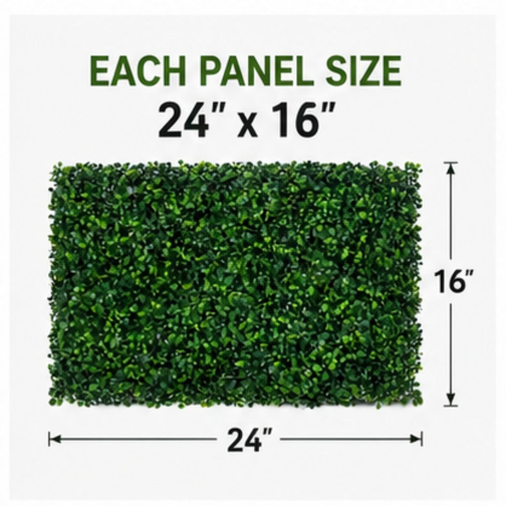 Faux Greenery Wall Panels, 24" x 16", UV Resistant Decorative Fence Screen, Ideal for Patio, Balcony, Garden, Backyard & Wedding Backdrop, Indoor & Outdoor Use