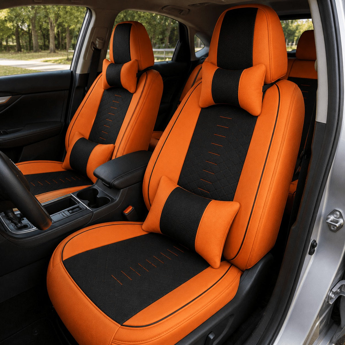 Universal Full Set 5 Car Seat Covers for 5-Seater Vehicles, Waterproof Faux Leather Auto Seat Cushion Protector, Multiple Styles Black Red Pink Blue Orange Gray Car Seat Covers Interior Decoration for Sedan SUV Van Pickup Truck