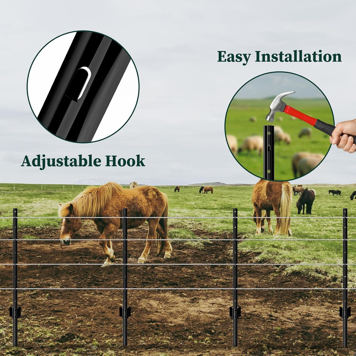 4/5/6/7FT Metal Fence Posts, 10-Pack Heavy Duty Green T-Posts for Outdoor Garden Fencing, Metal Fence Stakes for Outdoor Garden & Yard Fencing, Sturdy and Practical Design