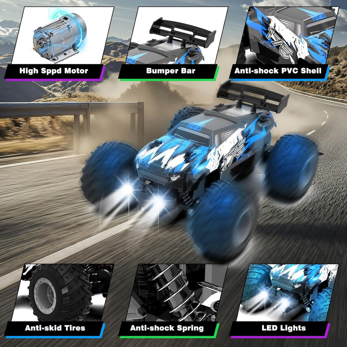 Sjpzwcrl Remote Control Car Toy Truck: - Hand Controlled Monster Truck Toys RC Car Electric Rock Crawler RC with Headlights and Colorful Toy Cars Body Lights for Boy Kids