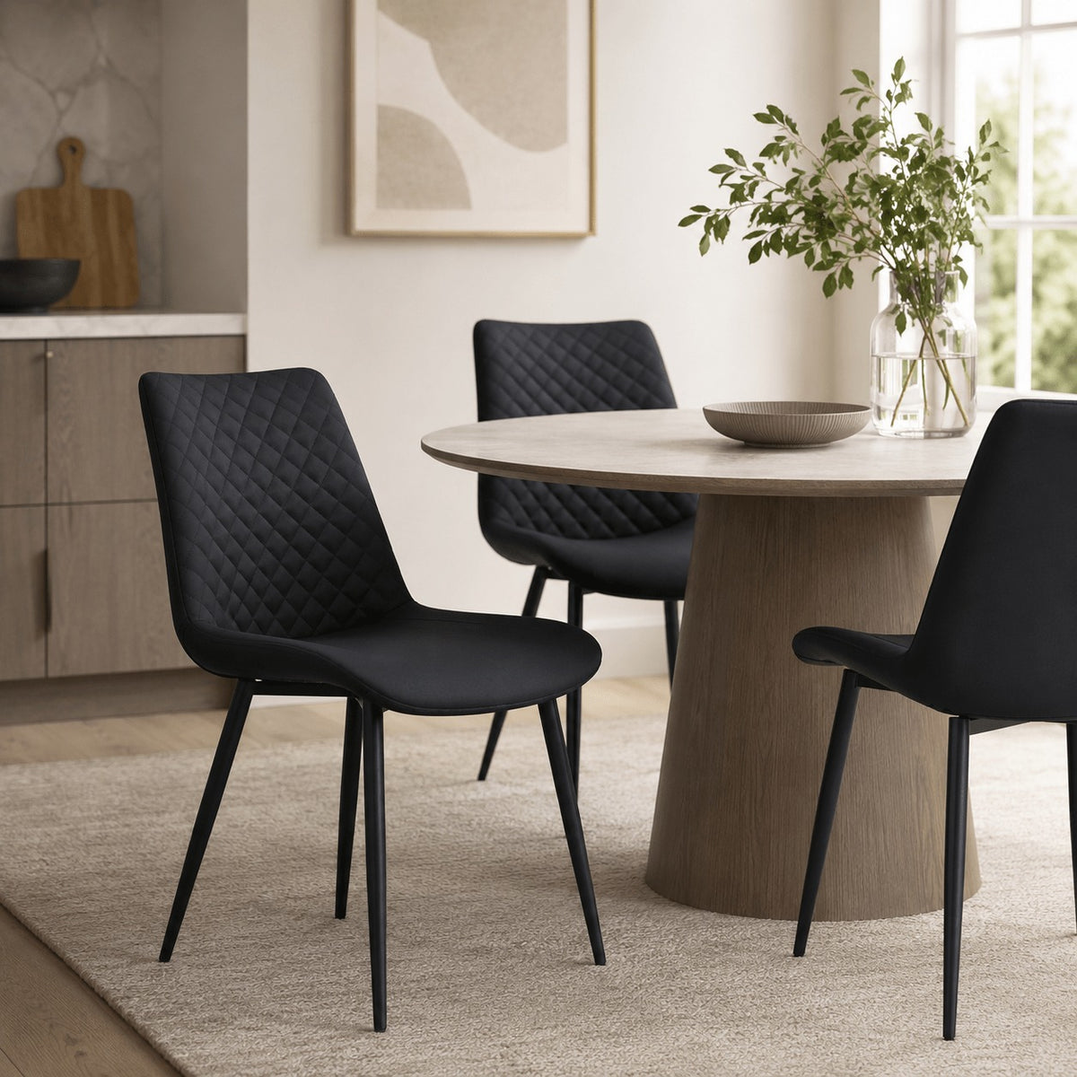 Black PU Leather Dining Chairs 1/2/4 Set, Metal Leg Accent Chairs