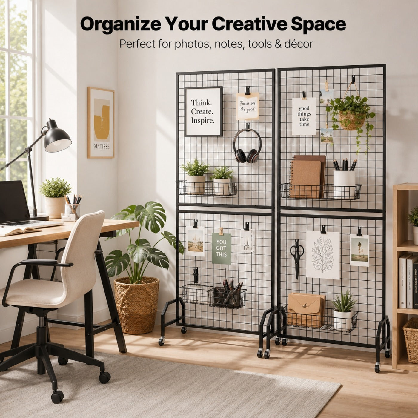 Wall Mount & Mobile Metal Wire Grid Wall Panel, Multi-Size Grid Display Wall for Home Decor, Retail Shop Exhibition Display, Black White Gold Available