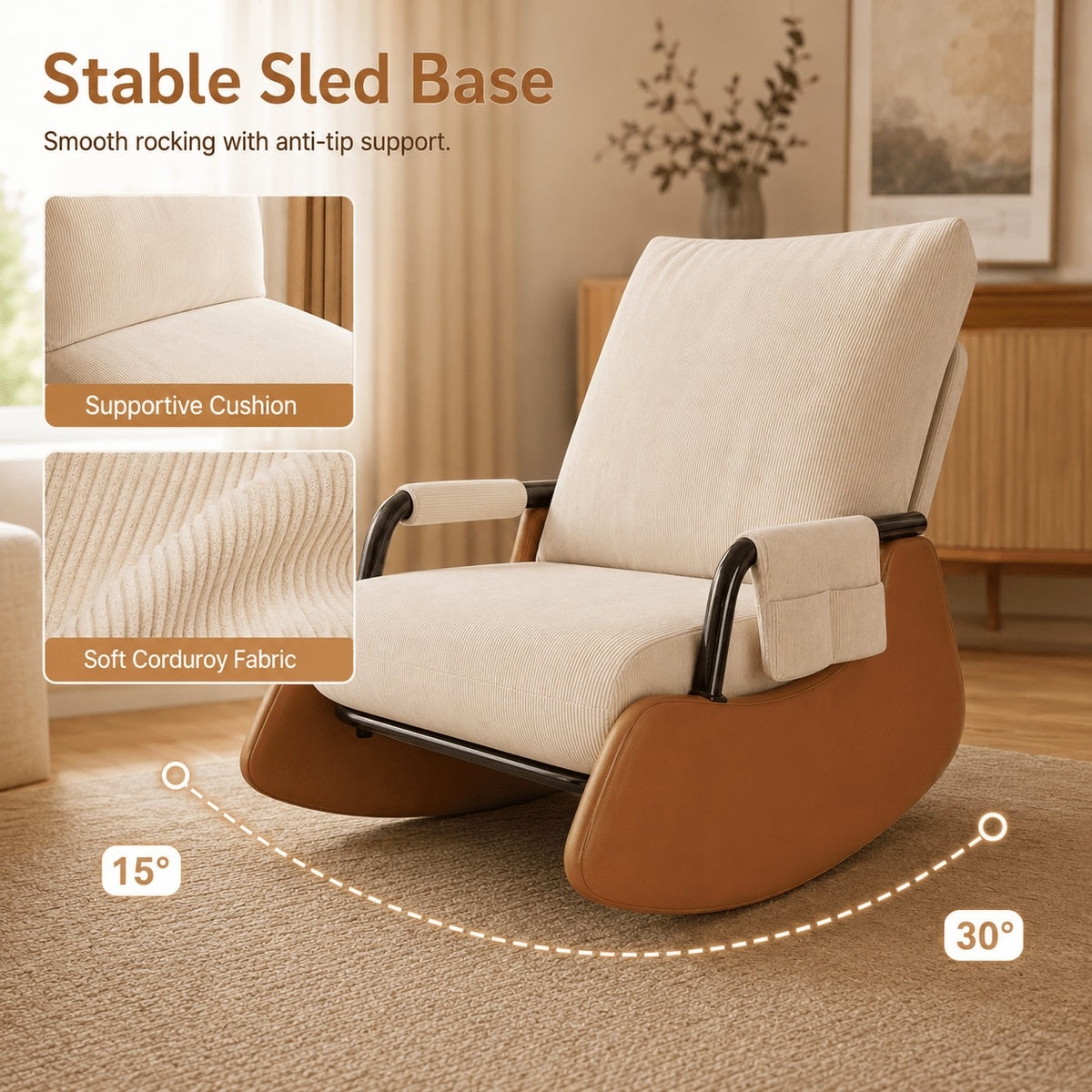 Foldable High Back Glide Rocker, Plush Seat & Footrest Sofa for Home Balcony