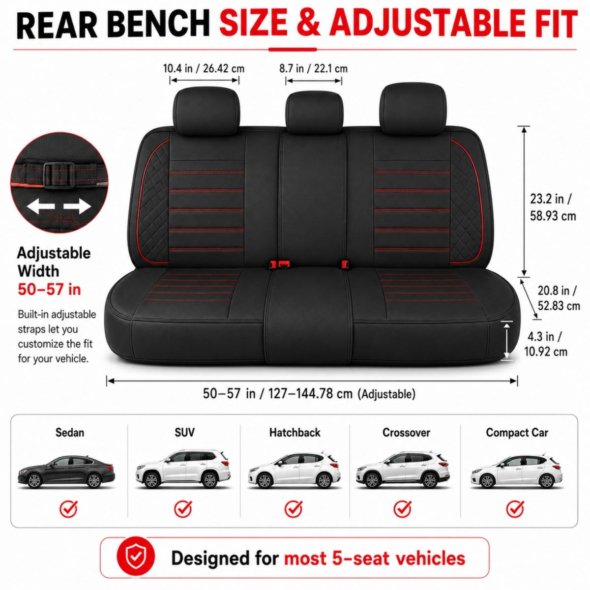 Universal Full Set 5 Car Seat Covers for 5-Seater Vehicles, Waterproof Faux Leather Auto Seat Cushion Protector, Multiple Styles Black Red Pink Blue Orange Gray Car Seat Covers Interior Decoration for Sedan SUV Van Pickup Truck