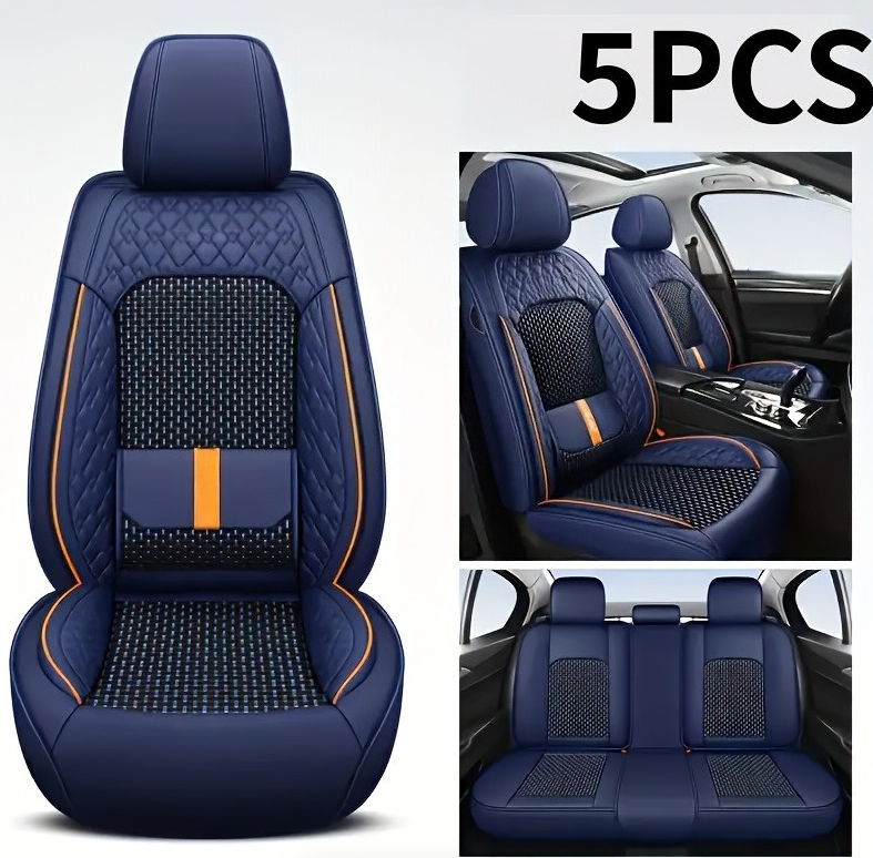 Universal Full Set 5 Car Seat Covers for 5-Seater Vehicles, Waterproof Faux Leather Auto Seat Cushion Protector, Multiple Styles Black Red Pink Blue Orange Gray Car Seat Covers Interior Decoration for Sedan SUV Van Pickup Truck